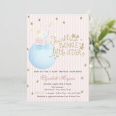 Elephant, maan, Glitter Stars Striped Baby shower Kaart (Staand voorkant)