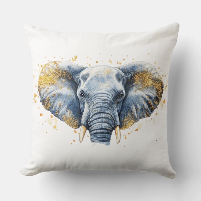 🐘 Elephant Majestueuze met Paillettes Dorée ✨ Kussen (Voorkant)