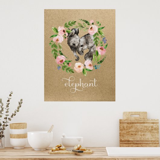 Elephant mam en baby kleuterkunst poster (Keuken)