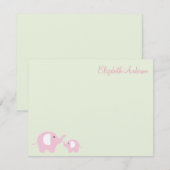 Elephant mama en Baby Flat Dank je wel Notitiekaartje (Voorkant / Achterkant)