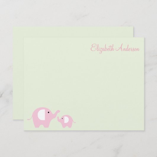 Elephant mama en Baby Flat Dank je wel Notitiekaartje (Voorkant / Achterkant)