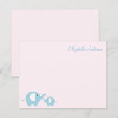 Elephant mama en Baby Flat Dank je wel Notitiekaartje (Voorkant / Achterkant)