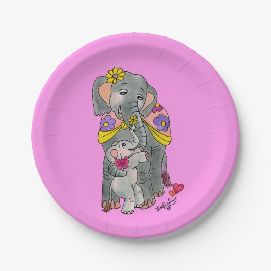 Elephant Mama en Baby Party Borden Papieren Bordje (Voorkant)