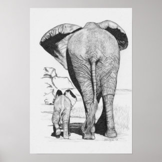Elephant mama en Baby Poster