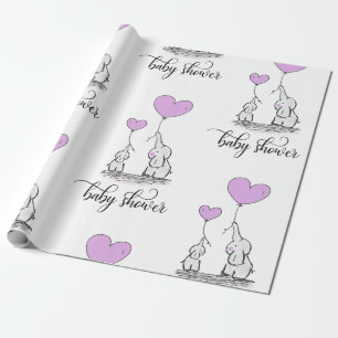 Elephant mammie & Baby shower Lavender Paars Cadeaupapier
