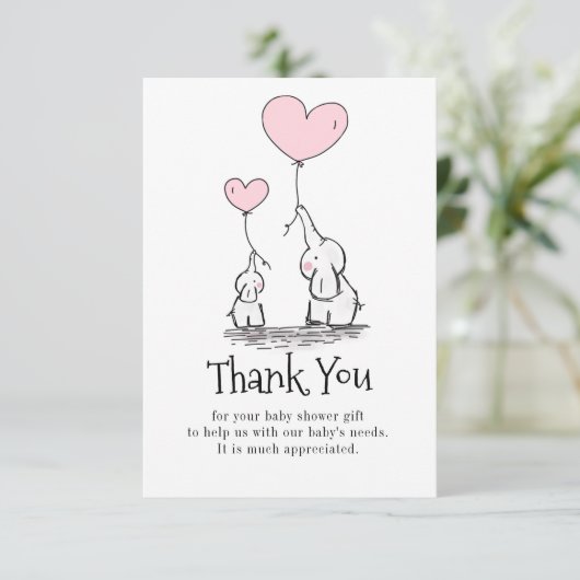 Elephant mammie en Baby met Baby shower van ballon Bedankkaart (Staand voorkant)