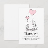 Elephant mammie en Baby met Baby shower van ballon Bedankkaart (Voorkant / Achterkant)