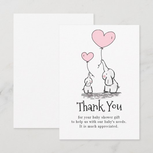 Elephant mammie en Baby met Baby shower van ballon Bedankkaart (Voorkant / Achterkant)