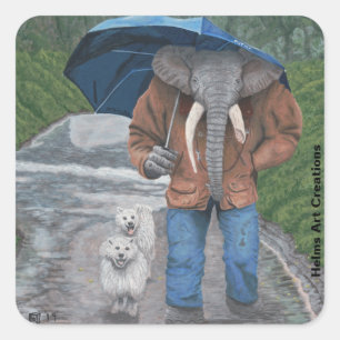 Elephant Man Dog Walking Fantasy Art Stickers