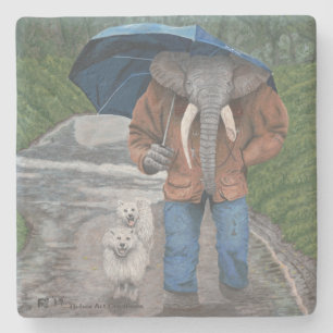 Elephant Man Dog Walking Fantasy Art Stone Onderze Stenen Onderzetter