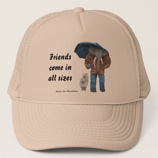 Elephant Man Walking Dogs Fantasy Art Trucker Hat Pet (Voorkant)
