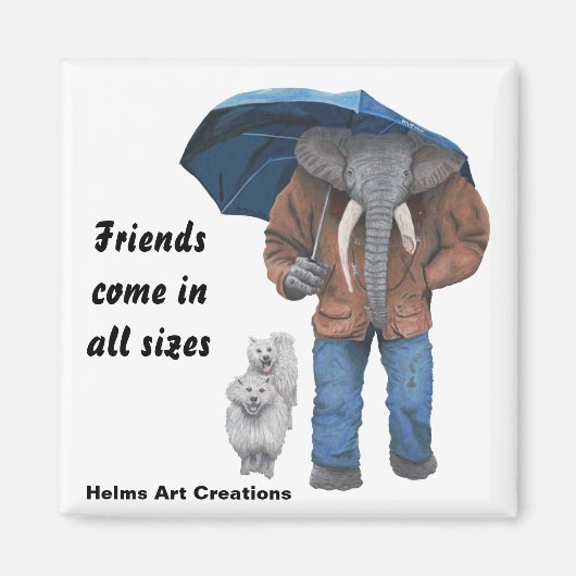 Elephant Man Walking Dogs Fantasy Button Magnet (Voorkant)