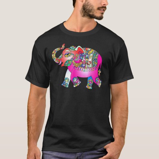 Elephant Mandala - Colorful Rainbow Psychedelic T-shirt (Voorkant)