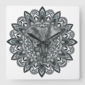 Elephant mandala Wall Clock Vierkante Klok (Voorkant)