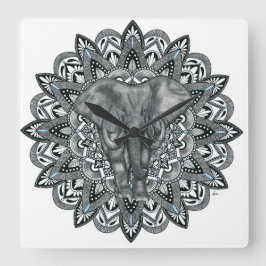 Elephant mandala Wall Clock Vierkante Klok