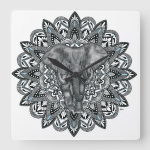 Elephant mandala Wall Clock Vierkante Klok