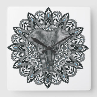 Elephant mandala Wall Clock Vierkante Klok
