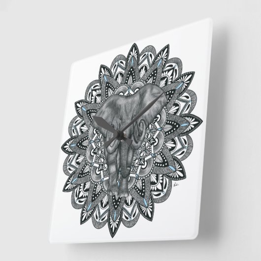Elephant mandala Wall Clock Vierkante Klok (Hoek)