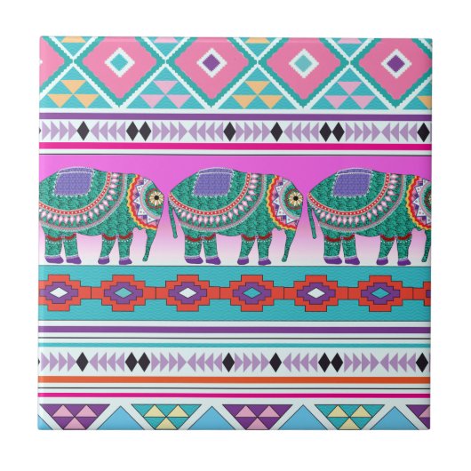 Elephant met Aztec Pattern Tegeltje (Voorkant)