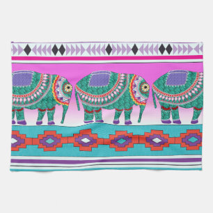 Elephant met Aztec Pattern Theedoek