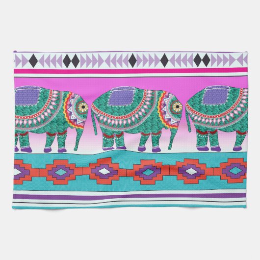 Elephant met Aztec Pattern Theedoek (Horizontaal)
