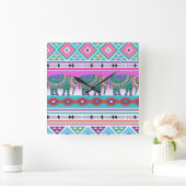 Elephant met Aztec Pattern Vierkante Klok (Huis)