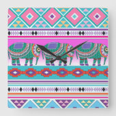Elephant met Aztec Pattern Vierkante Klok (Voorkant)