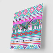 Elephant met Aztec Pattern Vierkante Klok (Hoek)