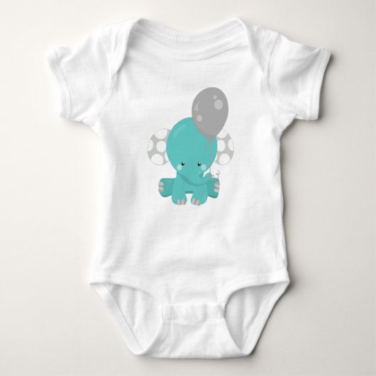 Elephant met ballon, blauw olifant, stut dier romper (Voorkant)