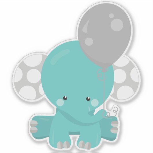 Elephant met ballon, blauw olifant, stut dier sticker (Voorkant)