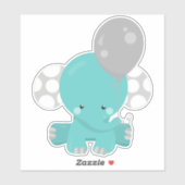Elephant met ballon, blauw olifant, stut dier sticker (Vel)