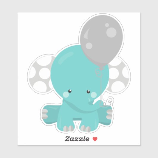 Elephant met ballon, blauw olifant, stut dier sticker (Vel)