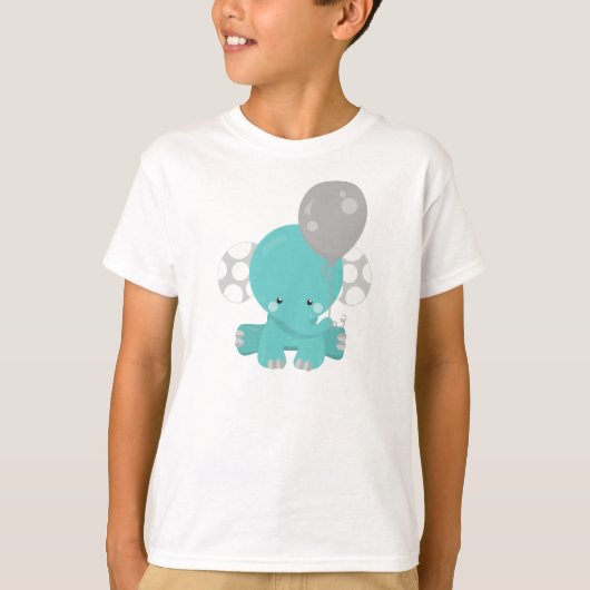 Elephant met ballon, blauw olifant, stut dier t-shirt (Voorkant)