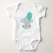Elephant met ballon, Cute Elephant - Blue Grey Romper (Voorkant)