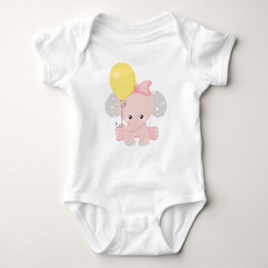 Elephant met ballon, Cute Elephant, Crown, sterren Romper (Voorkant)