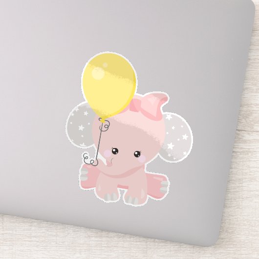 Elephant met ballon, Cute Elephant, Crown, sterren Sticker (Detail)