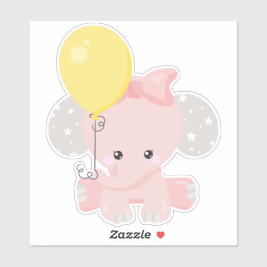 Elephant met ballon, Cute Elephant, Crown, sterren Sticker (Vel)