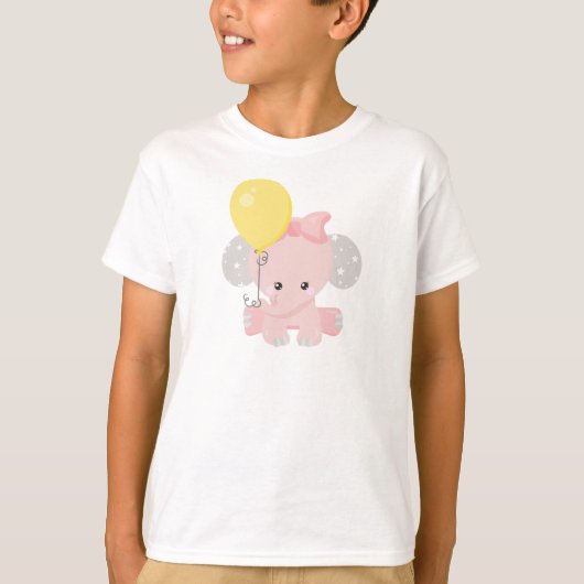Elephant met ballon, Cute Elephant, Crown, sterren T-shirt (Voorkant)