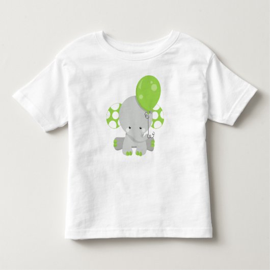 Elephant met ballon, Cute Elephant - Green Grey Kinder Shirts (Voorkant)