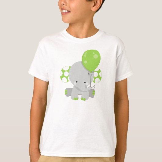 Elephant met ballon, Cute Elephant - Green Grey T-shirt (Voorkant)