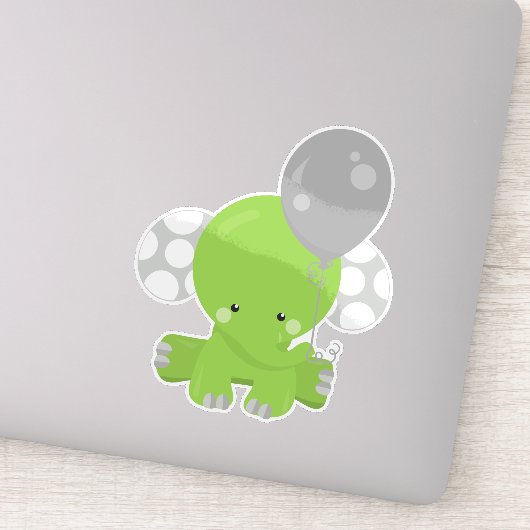 Elephant met ballon, groen olifant, stolend dier sticker (Detail)