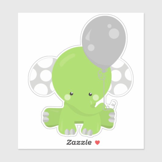 Elephant met ballon, groen olifant, stolend dier sticker (Vel)