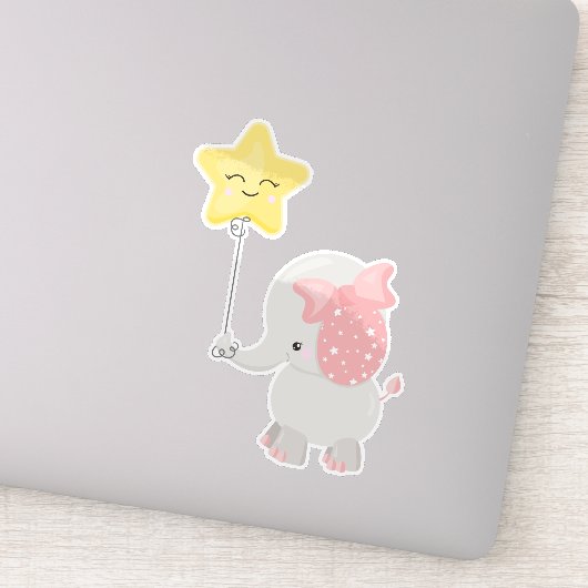 Elephant met ballon, kroon, luchtige olifant, ster sticker (Detail)