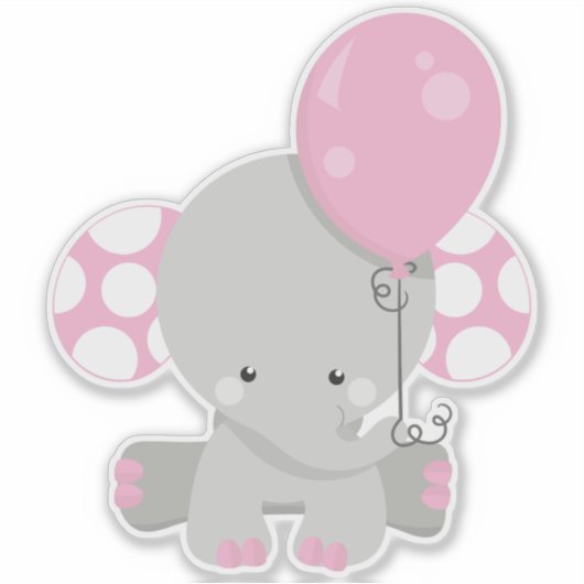 Elephant met ballon, luiend oog - roze grijs sticker (Voorkant)