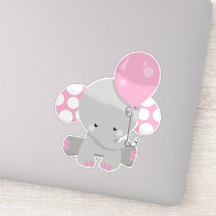 Elephant met ballon, luiend oog - roze grijs sticker