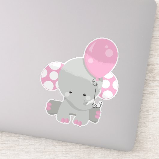 Elephant met ballon, luiend oog - roze grijs sticker (Detail)