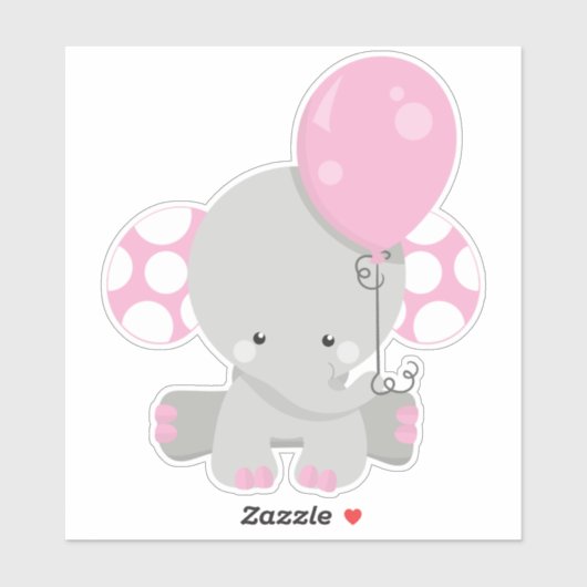 Elephant met ballon, luiend oog - roze grijs sticker (Vel)
