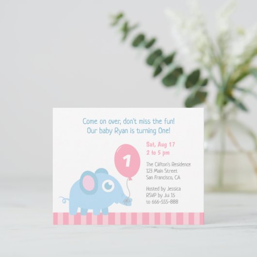 Elephant met ballonvaardige Kinderen eerste verjaa Kaart (Staand voorkant)