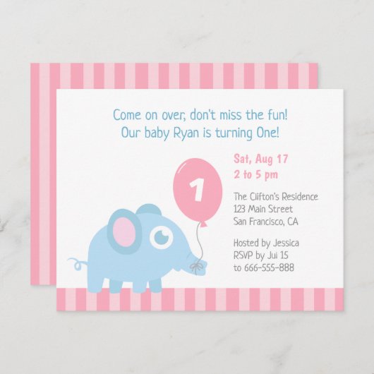 Elephant met ballonvaardige Kinderen eerste verjaa Kaart (Voorkant / Achterkant)