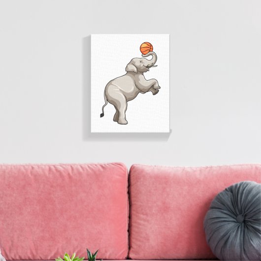 Elephant met Basketball Canvas Afdruk (Insitu (Woonkamer))
